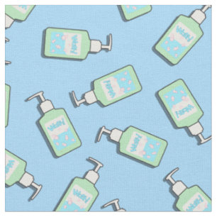 hand sanitizer on blue fabric