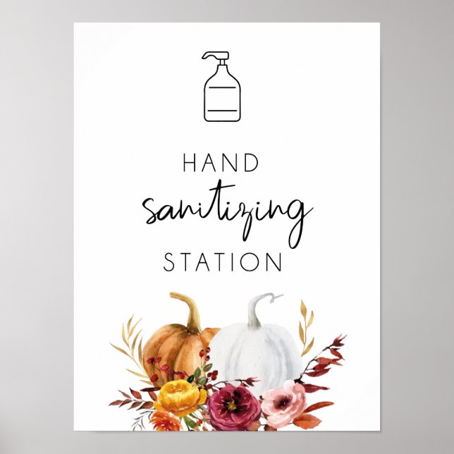 Hand sanitizing Station Floral Pumpkins Poster (Front)