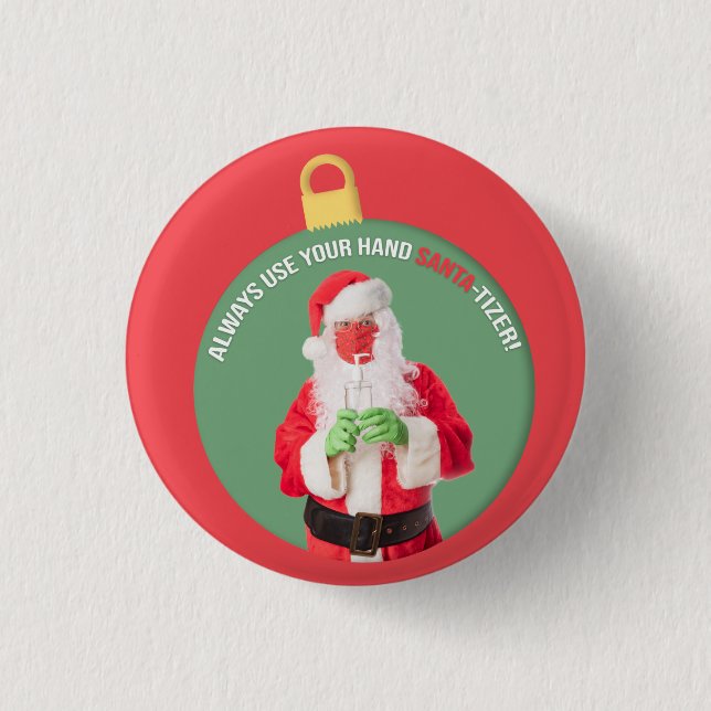 Hand SANTA-tizer Santa Claus 2020 1 Inch Round Button (Front)