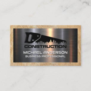Hand Saw City Logo   Metal and Wood Construction Business Card