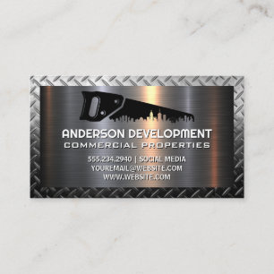 Hand Saw Construction Logo   Metallic  Business Ca Business Card