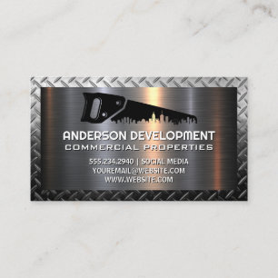 Hand Saw Construction Logo   Metallic  Business Ca Card