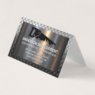 Hand Saw Construction Logo   Metallic  Business Card