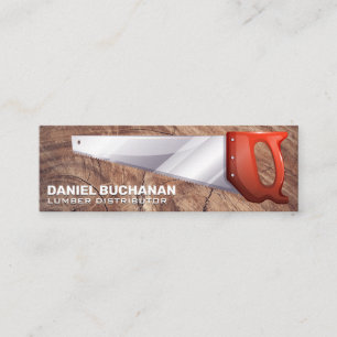 Hand Saw Wood Grain Background Mini Business Card