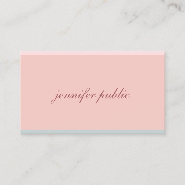 Hand Script Elegant Pink Green Modern Template Business Card (Front)