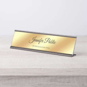 Hand Script Modern Chic Gold Calligraphed Template Desk Name Plate
