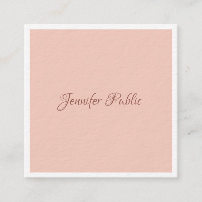 Hand Script Modern Elegant Template Premium Thick Square Business Card (Front)