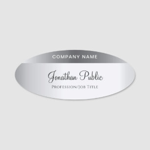 Hand Script Name Text Elegant Silver Look Template Tag