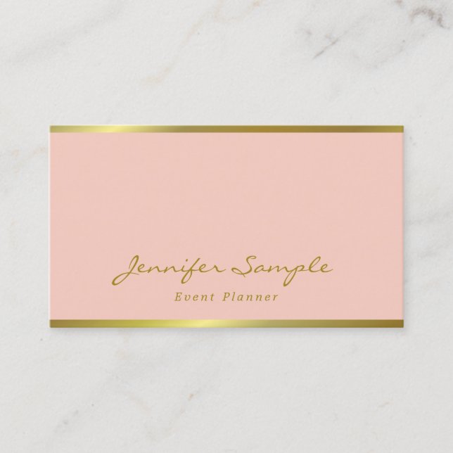 Hand Script Pink Gold Modern Elegant Event Planner Business Card (Front)