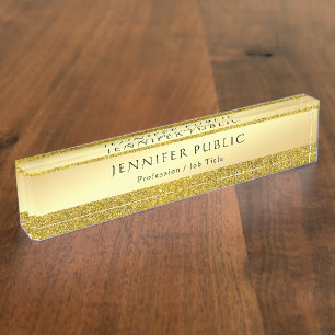 Hand Script Text Elegant Gold Glitter Template Nameplate