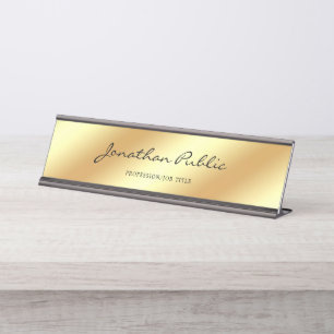 Hand Script Text Modern Elegant Gold Template Desk Name Plate