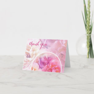 Hand Script Text Thank You Watercolor Roses Chic Card