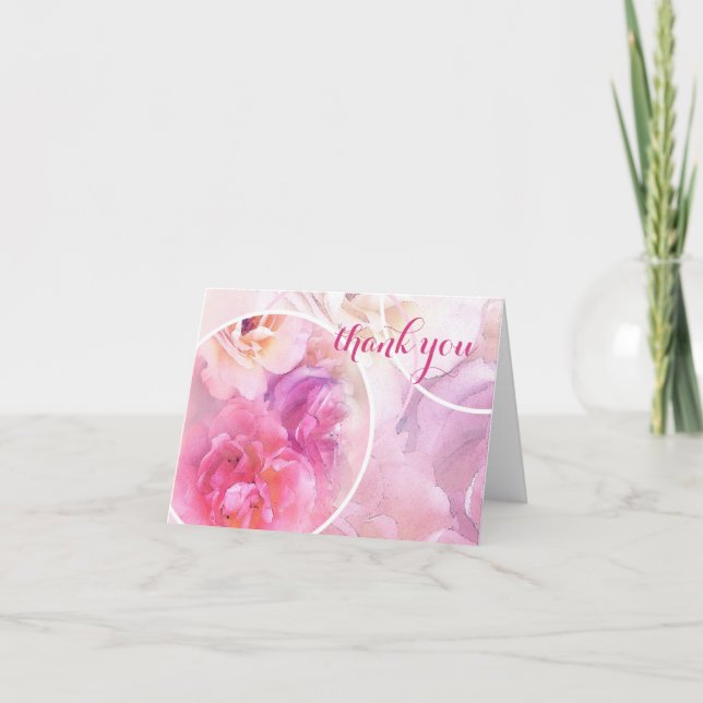 Hand Script Thank You Elegant Watercolor Roses (Front)