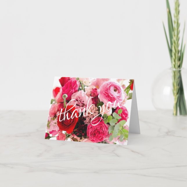 Hand Script Thank You Watercolor Roses Template (Front)