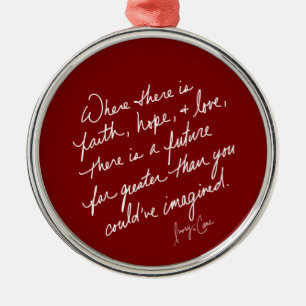 Hand-Scripted Faith Hope Love Red Spiritual Round Metal Ornament