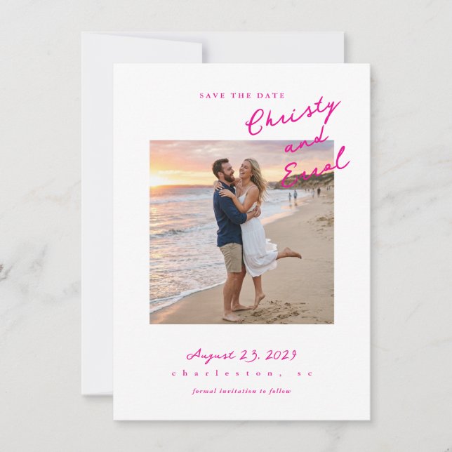 Hand Scripted Fushsia Save The Date (Front)