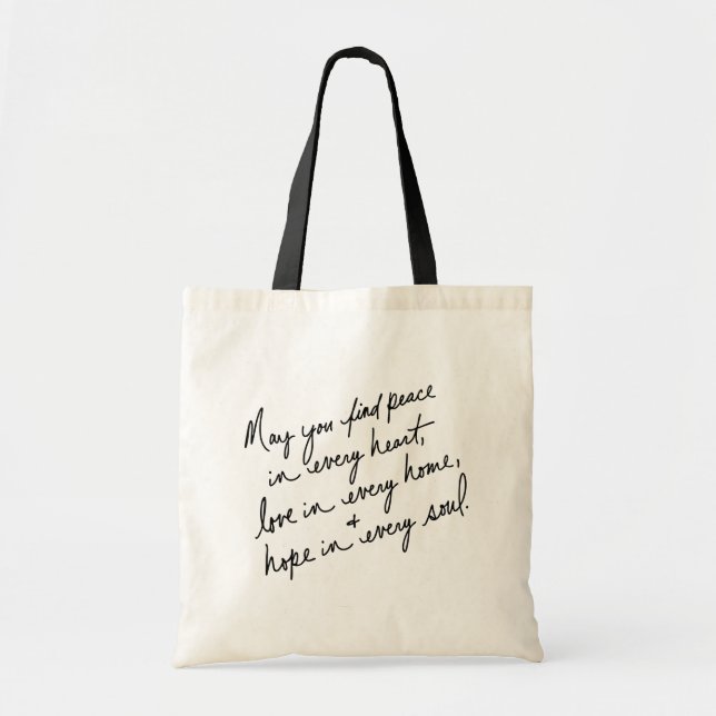 Hand-Scripted Peace Love & Hope Tote Bag (Front)