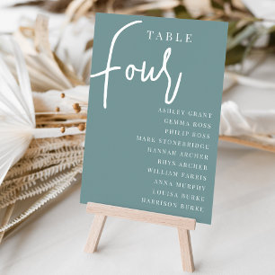 Hand Scripted Table FOUR + Guest Names Number