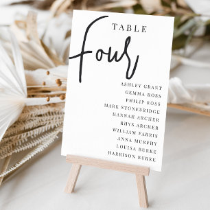 Hand Scripted Table FOUR + Guest Names Table Number
