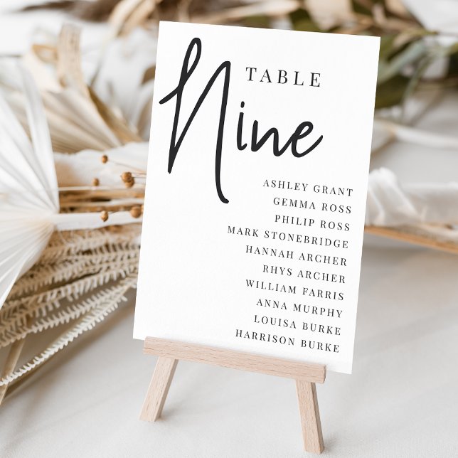 Hand Scripted Table NINE + Guest Names Table Number (Creator Uploaded)