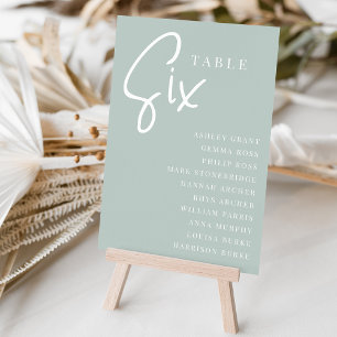 Hand Scripted Table SIX + Guest Names Number