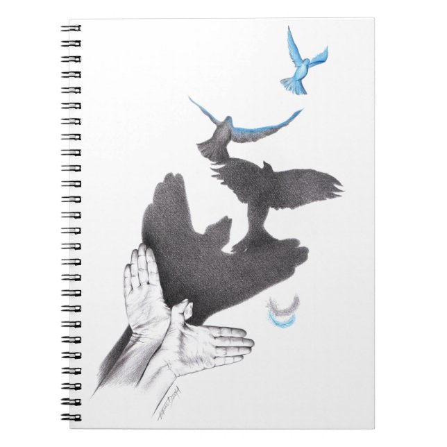 Hand shadow Flying birds Illusion Surreal art Notebook (Front)