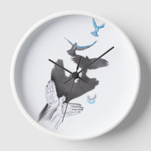 Hand shadow Flying birds Illusion Surreal art Wall Clock