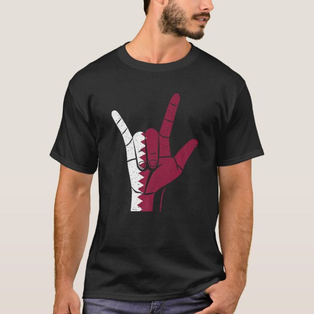Hand Sign Qatar Flag   T-Shirt (Front)