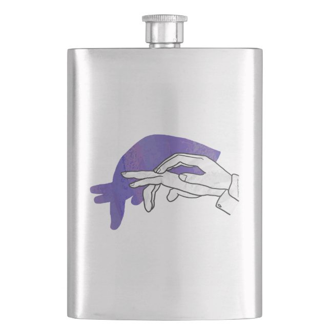 Hand Silhouette Anteater Purple Hip Flask (Front)