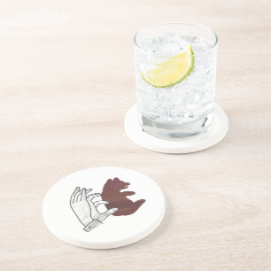 Hand Silhouette Bear Cub Brown Coaster