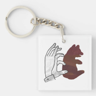 Hand Silhouette Bear Cub Brown Keychain