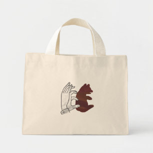 Hand Silhouette Bear Cub Brown Mini Tote Bag
