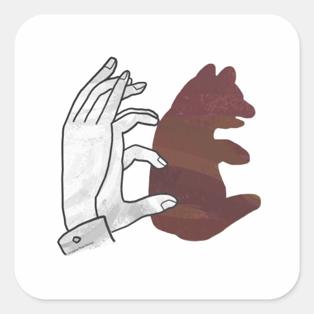 Hand Silhouette Bear Cub Brown Square Sticker (Front)
