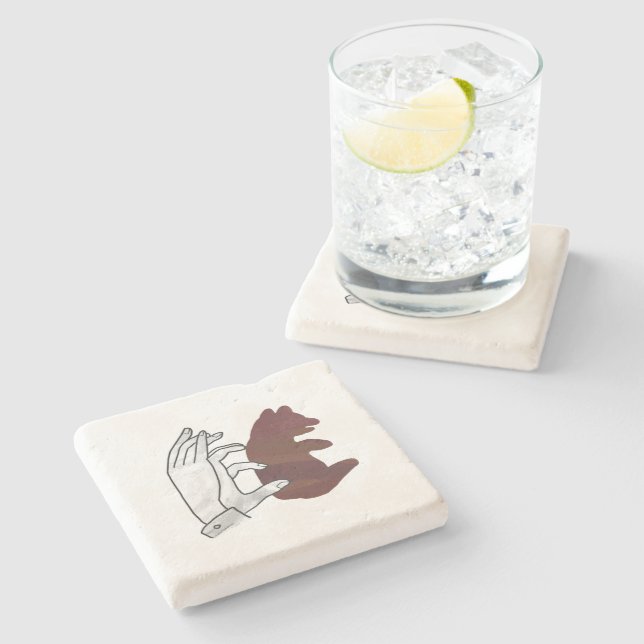 Hand Silhouette Bear Cub Brown Stone Coaster (Side)