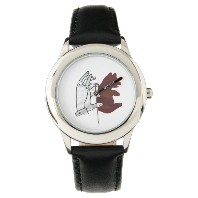 Hand Silhouette Bear Cub Brown Watch (Front)