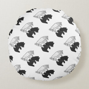 Hand Silhouette Bear Cub Round Pillow