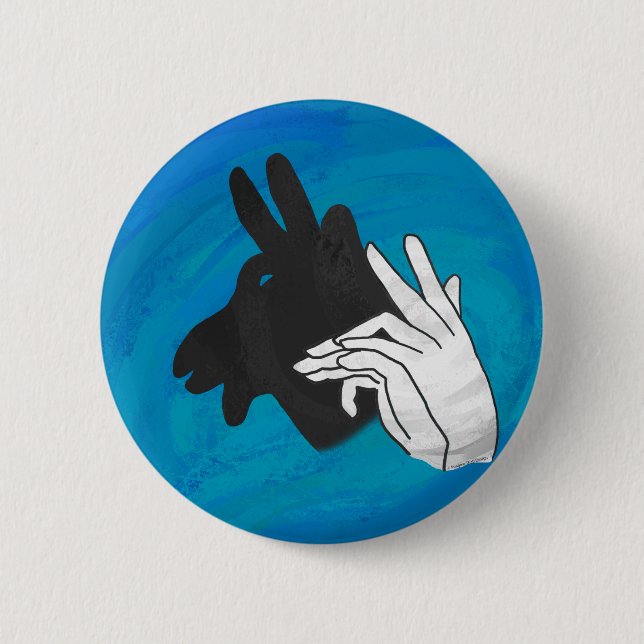 Hand Silhouette Billy Goat Blue 2 Inch Round Button (Front)