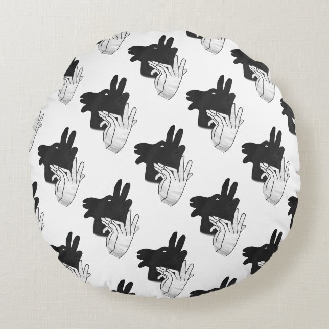 Hand Silhouette Billy Goat Grey Round Pillow (Front)