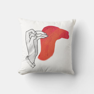 Hand Silhouette Camel Red Throw Pillow