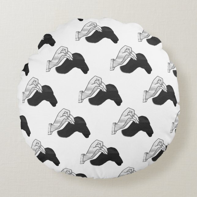 Hand Silhouette Camel Round Pillow (Front)