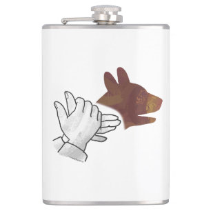 Hand Silhouette Dog Brown Hip Flask