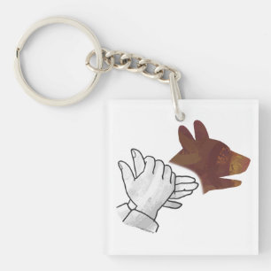 Hand Silhouette Dog Brown Keychain