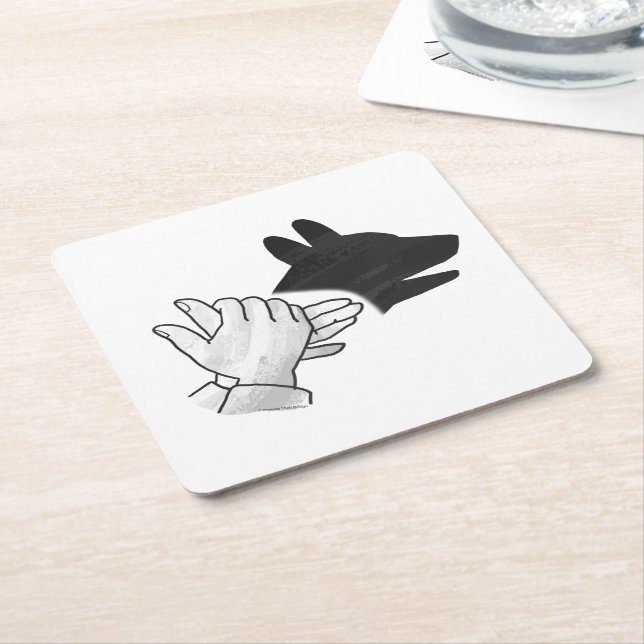 Hand Silhouette Dog Square Paper Coaster (Angled)