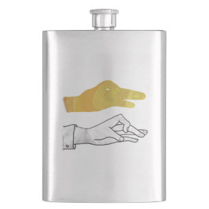 Hand Silhouette Duck Yellow Hip Flask