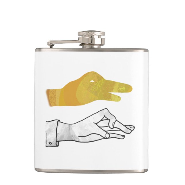 Hand Silhouette Duck Yellow Hip Flask (Front)