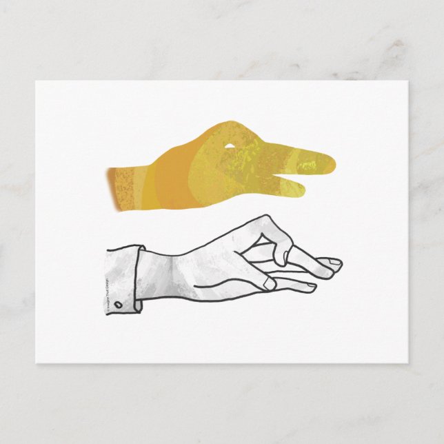 Hand Silhouette Duck Yellow Postcard (Front)