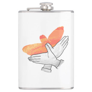 Hand Silhouette Eagle Orange Hip Flask