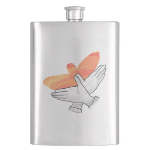 Hand Silhouette Eagle Orange Hip Flask