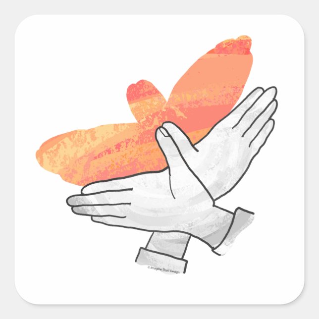Hand Silhouette Eagle Orange Square Sticker (Front)