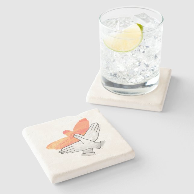 Hand Silhouette Eagle Orange Stone Coaster (Side)